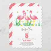 Roze Flamingo Girl Birthday Uitnodiging (Voorkant / Achterkant)