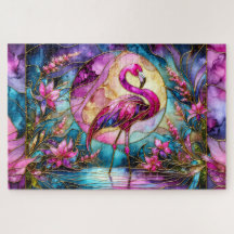 Roze Flamingo Glas-in-Lood Mozaïek