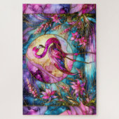 Roze Flamingo Glas-in-Lood Mozaïek Legpuzzel (Verticaal)