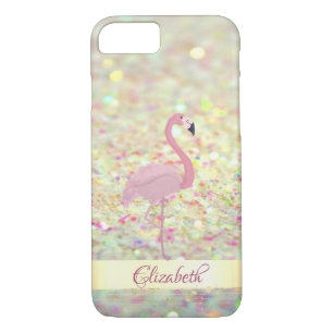 Roze Flamingo Glitter Bokeh - Gepersonaliseerd iPhone 8/7 Hoesje