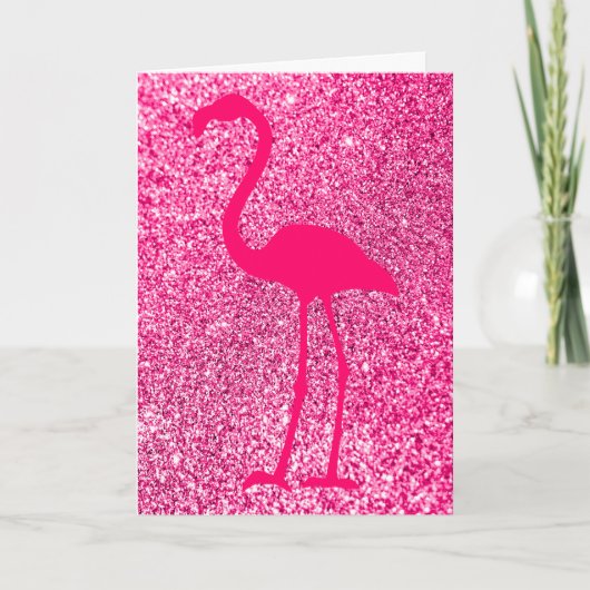 Roze Flamingo Glitter Happy Birthday Kaart (Voorkant)