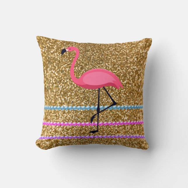 Roze Flamingo Glitter Kussen (Voorkant)