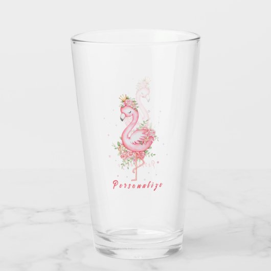 Roze Flamingo  Gold Crown Roos Flowers Glas (Achterkant)