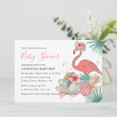 Roze Flamingo Gold Glitter Baby shower Kaart (Staand voorkant)