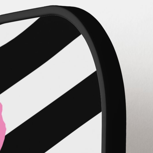 Roze Flamingo Gold Script Name Black White Stripes Pickleball Paddle (Links Detail)