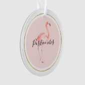 Roze flamingo goud en lijst gepersonaliseerd ornament (voorkant)