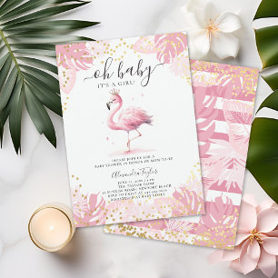 Roze Flamingo Goud Tiara Tropisch Meisje Baby show Kaart