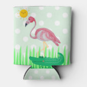 Roze Flamingo Green Polka Dots kan koelen Blikjeskoeler (Voorkant)