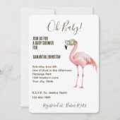 Roze Flamingo Green White Stripes Baby shower Kaart (Voorkant)