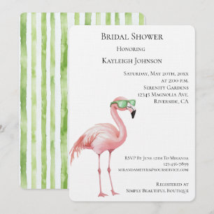 Roze Flamingo Green White Stripes Vrijgezellenfees Kaart