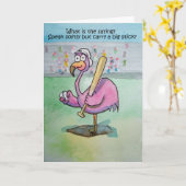 Roze flamingo grillig grappig vogelschilderij kaart (Gele Bloem)