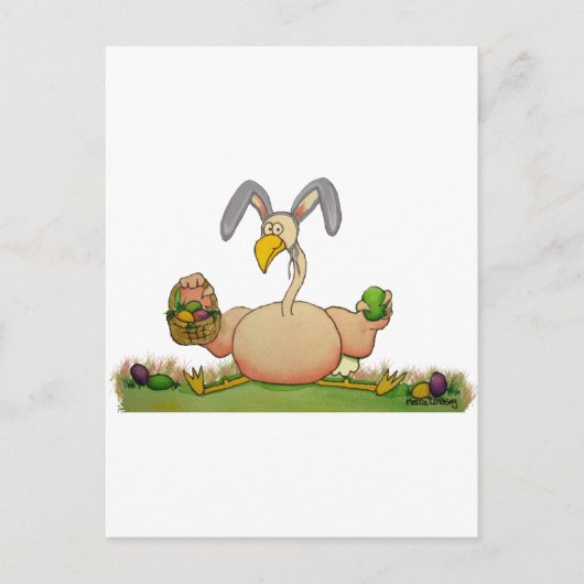 Roze flamingo grillige vogel als paashaas feestdagenkaart (Voorkant)