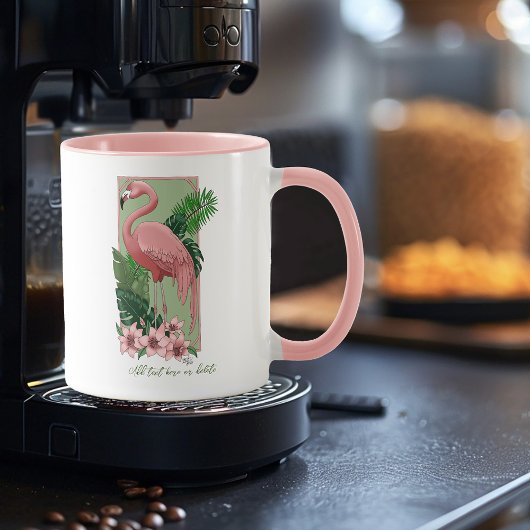 Roze flamingo groene bladeren Lilly Mok