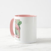 Roze flamingo groene bladeren Lilly Mok (Voorkant links)