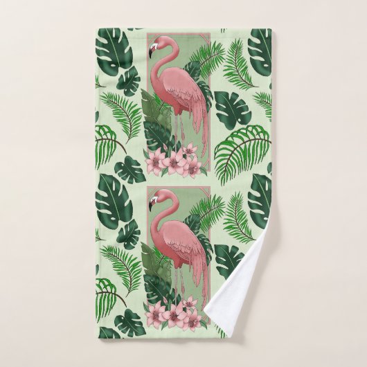 Roze flamingo groene bladeren Lily Bad Handdoek (Handdoek)