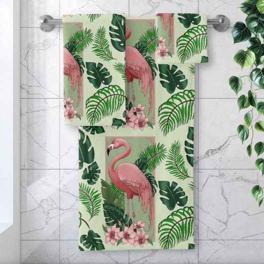 Roze flamingo groene bladeren Lily Bad Handdoek