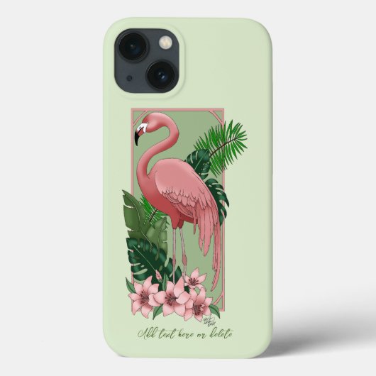 Roze flamingo groene bladeren Lily Case-Mate iPhone Case (Achterkant)