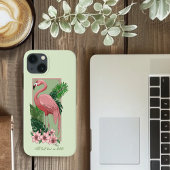 Roze flamingo groene bladeren Lily Case-Mate iPhone Case