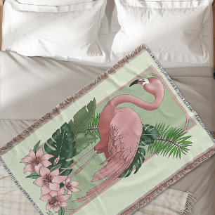 Roze flamingo groene bladeren Lily Deken