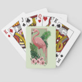 Roze flamingo groene bladeren Lily Pokerkaarten (Achterkant)