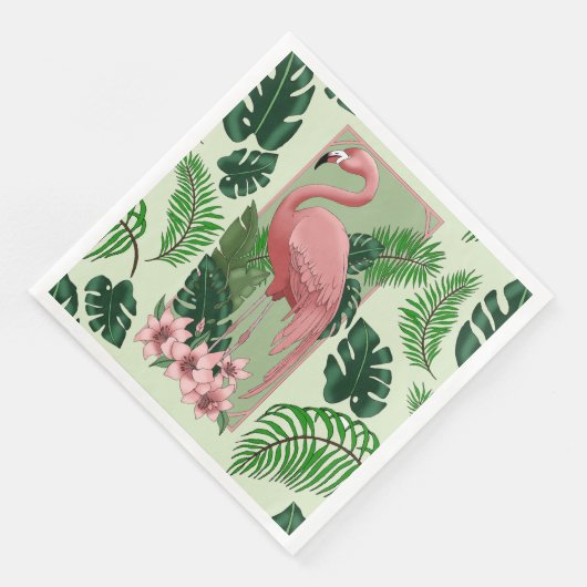 Roze flamingo groene bladeren Lily Servet (Hoek)