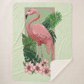 Roze flamingo groene bladeren Lily Sherpa Deken (Voorkant)
