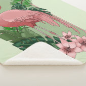 Roze flamingo groene bladeren Lily Sherpa Deken (3/4)