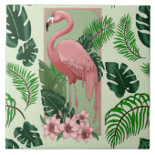 Roze flamingo groene bladeren Lily Tegeltje (Voorkant)