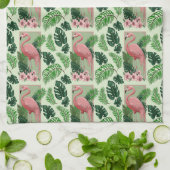 Roze flamingo groene bladeren Lily Theedoek (Gevouwen)