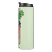Roze flamingo groene bladeren Lily Thermosbeker (Geroteerd rechts)