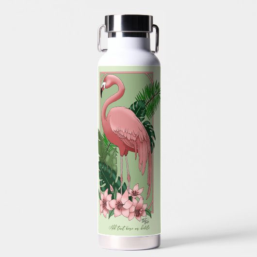 Roze flamingo groene bladeren Lily Waterfles (Voorkant)