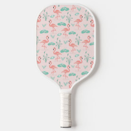 Roze Flamingo Groene Bladeren Tropisch Trendy Leuk Pickleball Paddle