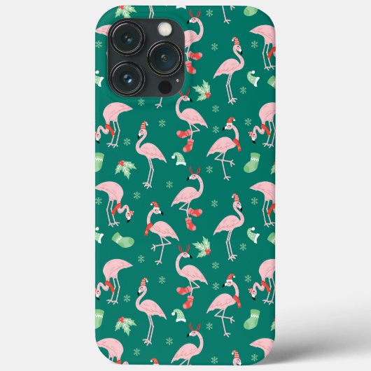 Roze Flamingo Groene Kerst Vakantie Patroon Case-Mate iPhone Case (Achterkant)