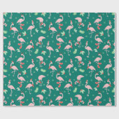 Roze Flamingo Groene Kerstvakantie Patroon Cadeaupapier (Vlak)