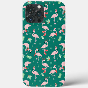 Roze Flamingo Groene Kerstvakantie Patroon Case-Mate iPhone Case