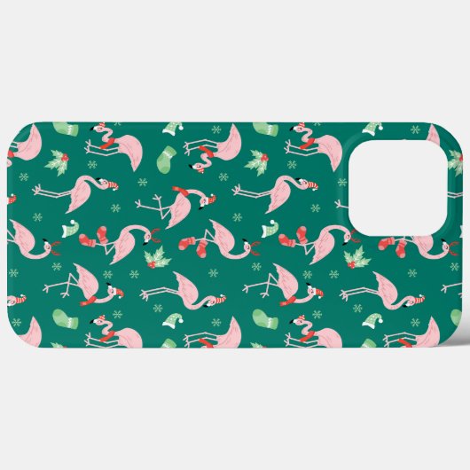 Roze Flamingo Groene Kerstvakantie Patroon Case-Mate iPhone Case (Achterkant (horizontaal))
