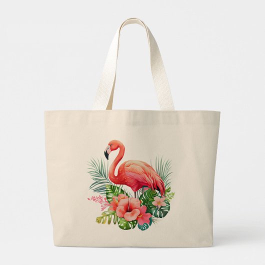 Roze Flamingo Grote Tote Bag (Achterkant)