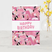Roze Flamingo Happy Birthday-kaart Kaart (Gele Bloem)