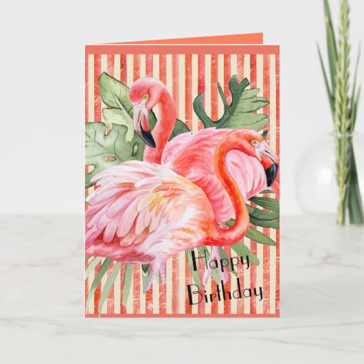 Roze Flamingo Happy Birthday - persoonlijk Notitiekaartje (Voorkant)