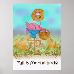 Roze Flamingo Happy Herfst Funny Humor Pumpkin Pat Poster