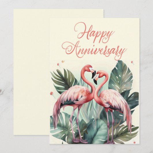 Roze Flamingo Happy Jubileum Feestdagenkaart (Voorkant / Achterkant)