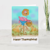Roze Flamingo Happy Thanksgiving Pumpkin Kaart (Voorkant)
