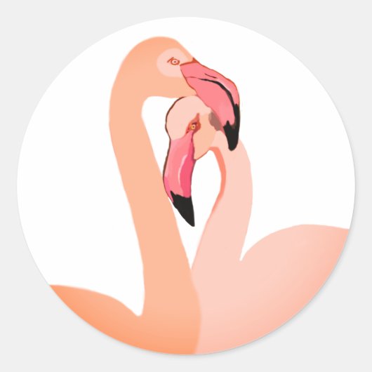 Roze Flamingo Hart Sticker, Valentijn Ronde Sticker (Voorkant)