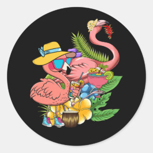 Roze Flamingo Hawaiian Zomer Tropische Luau Hawaii Ronde Sticker