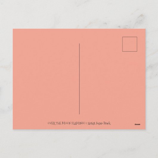 ROZE FLAMINGO HEKS, VLIEGEN OVER MAAN OP EEN BEZEM FEESTDAGENKAART (Achterkant)