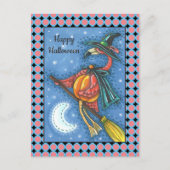 ROZE FLAMINGO HEKS, VLIEGEN OVER MAAN OP EEN BEZEM FEESTDAGENKAART (Voorkant)