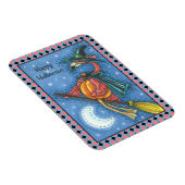 ROZE FLAMINGO HEKS, VLIEGEN OVER MAAN OP EEN BEZEM MAGNEET (Rechterzijde)