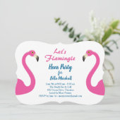 Roze Flamingo Hennen Feest Uitnodiging (Staand voorkant)