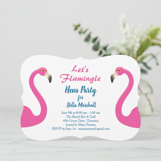 Roze Flamingo Hennen Feest Uitnodiging (Staand voorkant)