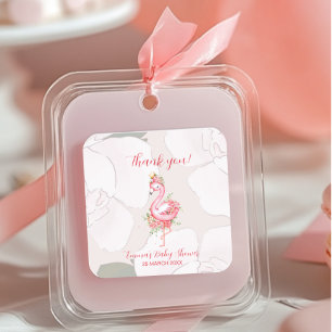 Roze Flamingo Het is een Meisje Baby shower Bedank Vierkante Sticker